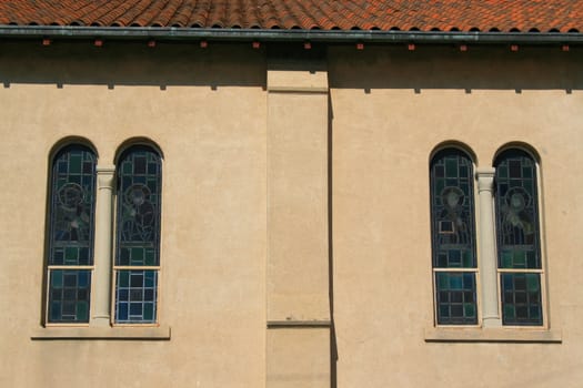 Old church with unique mosaic glass windows.
