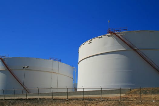 Close up of the oil storage tanks.
