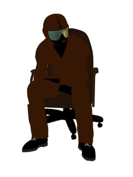Male pilot sitting in a chair silhouette illustration on a white background
