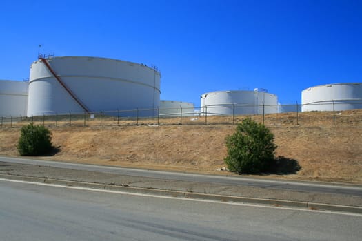 Close up of the oil storage tanks.
