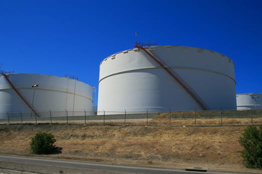 Close up of the oil storage tanks.
