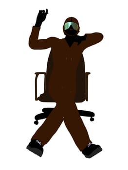 Male pilot sitting in a chair silhouette illustration on a white background