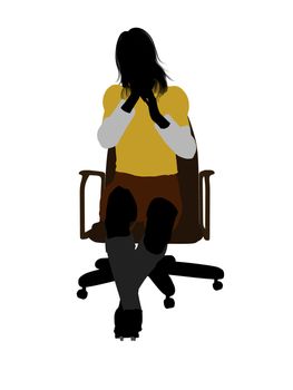 Female football player sitting on a chair art illustration silhouette on a white background