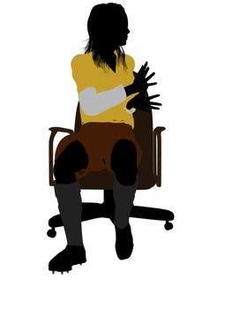 Female football player sitting on a chair art illustration silhouette on a white background