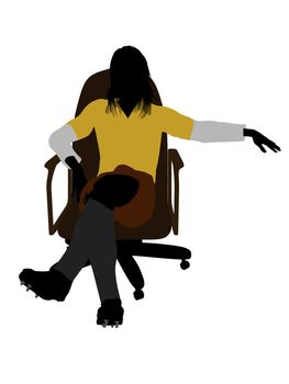 Female football player sitting on a chair art illustration silhouette on a white background