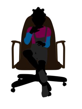African American female teenager sitting in a chair silhouette on a white background