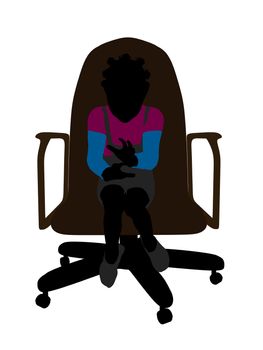 African American female teenager sitting in a chair silhouette on a white background