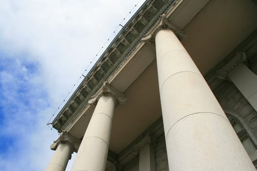 Row of columns showing unique architecture of a building.