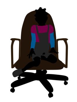 African American female teenager sitting in a chair silhouette on a white background