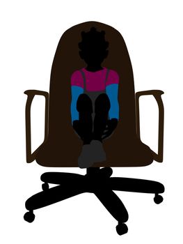 African American female teenager sitting in a chair silhouette on a white background