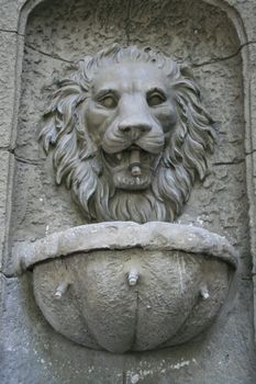 Lion head fountain showing unique design and details.
