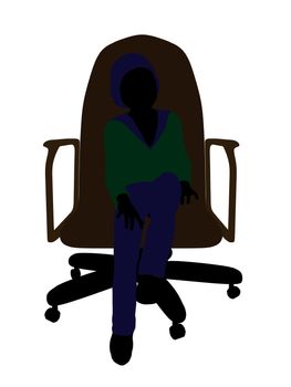 Female teenager sitting in a chair silhouette on a white background