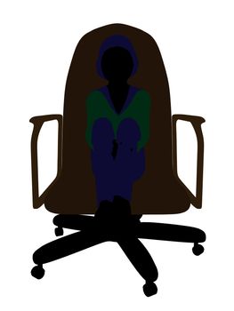 Female teenager sitting in a chair silhouette on a white background