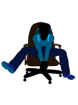 African american teen hiker sitting on a chair illustration silhouette on a white background