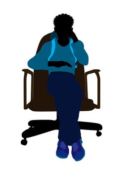African american teen hiker sitting on a chair illustration silhouette on a white background