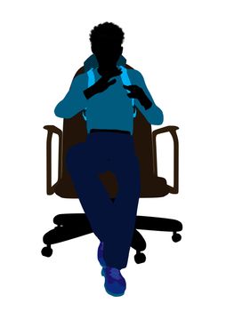African american teen hiker sitting on a chair illustration silhouette on a white background