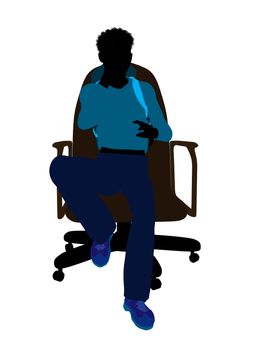 African american teen hiker sitting on a chair illustration silhouette on a white background