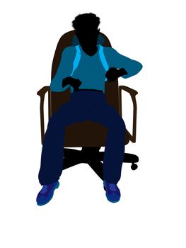 African american teen hiker sitting on a chair illustration silhouette on a white background