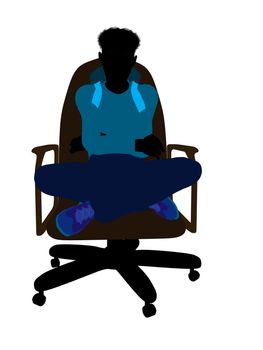 African american teen hiker sitting on a chair illustration silhouette on a white background
