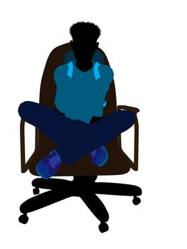 African american teen hiker sitting on a chair illustration silhouette on a white background