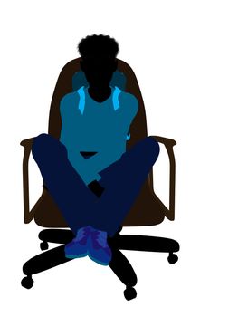 African american teen hiker sitting on a chair illustration silhouette on a white background