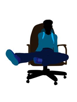 African american teen hiker sitting on a chair illustration silhouette on a white background