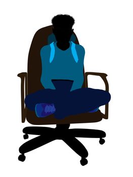 African american teen hiker sitting on a chair illustration silhouette on a white background