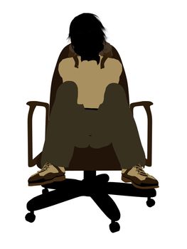 Male teen hiker sitting in a chair illustration silhouette on a white background