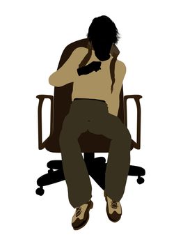 Male teen hiker sitting in a chair illustration silhouette on a white background