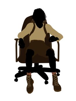 Male teen hiker illustration silhouette on a white background