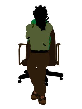 Female african american teen hiker sitting on a chair illustration silhouette on a white background