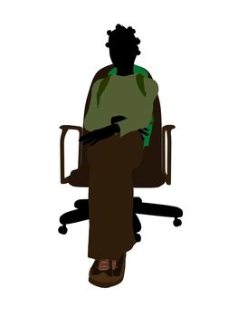 Female african american teen hiker sitting on a chair illustration silhouette on a white background