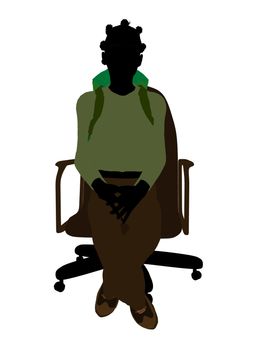 Female african american teen hiker sitting on a chair illustration silhouette on a white background