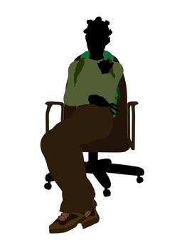 Female african american teen hiker sitting on a chair illustration silhouette on a white background