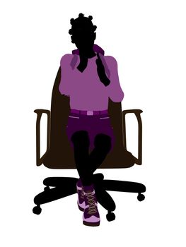 Female african american teen hiker sitting on a chair illustration silhouette on a white background