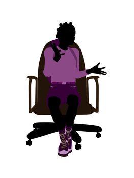 Female african american teen hiker sitting on a chair illustration silhouette on a white background