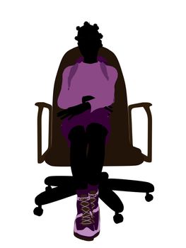 Female african american teen hiker sitting on a chair illustration silhouette on a white background