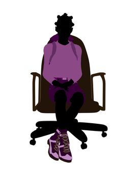 Female african american teen hiker sitting on a chair illustration silhouette on a white background