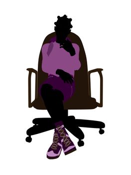 Female african american teen hiker sitting on a chair illustration silhouette on a white background