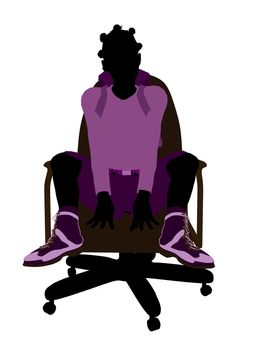 Female african american teen hiker sitting on a chair illustration silhouette on a white background