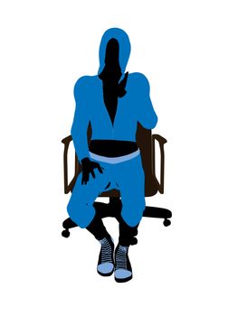 Female bicycle rider sitting on a chair silhouette in a blue outfit on a white background