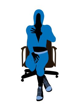 Female bicycle rider sitting on a chair silhouette in a blue outfit on a white background