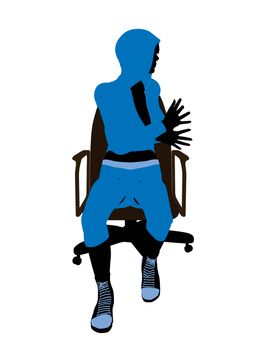 Female bicycle rider sitting on a chair silhouette in a blue outfit on a white background