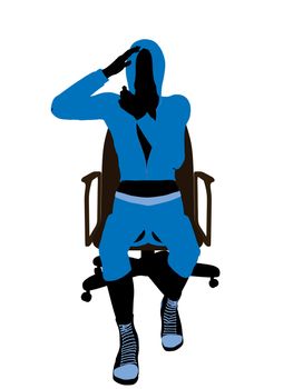 Female bicycle rider sitting on a chair silhouette in a blue outfit on a white background
