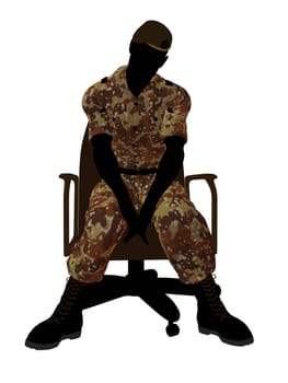 Male soldier sitting in a chair illustration silhouette on a white background