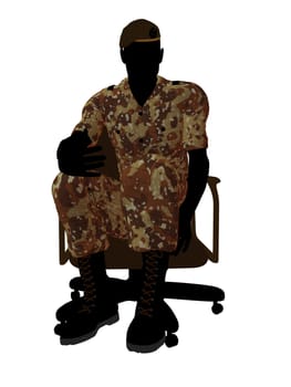 Male soldier sitting in a chair illustration silhouette on a white background