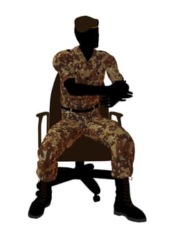 Male soldier sitting in a chair illustration silhouette on a white background