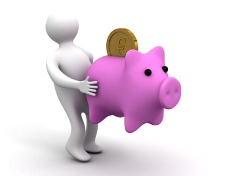 person holds a coin box. 3D image