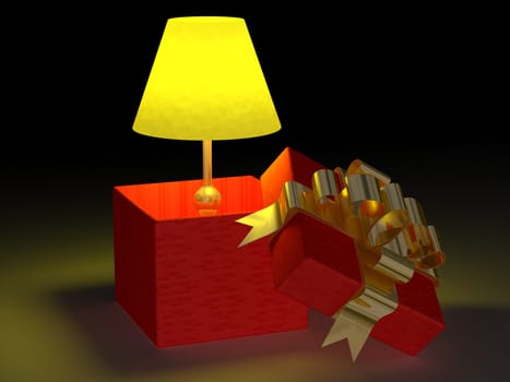 Shone lamp in a gift box. 3D image