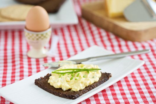 Whole wheat rye with egg salad for breakfast